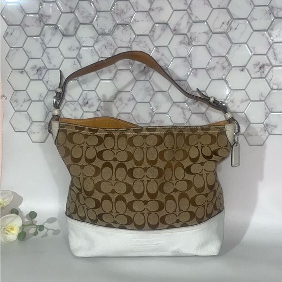Coach Tan and White Signature Shoulder Bag - Picture 1 of 9